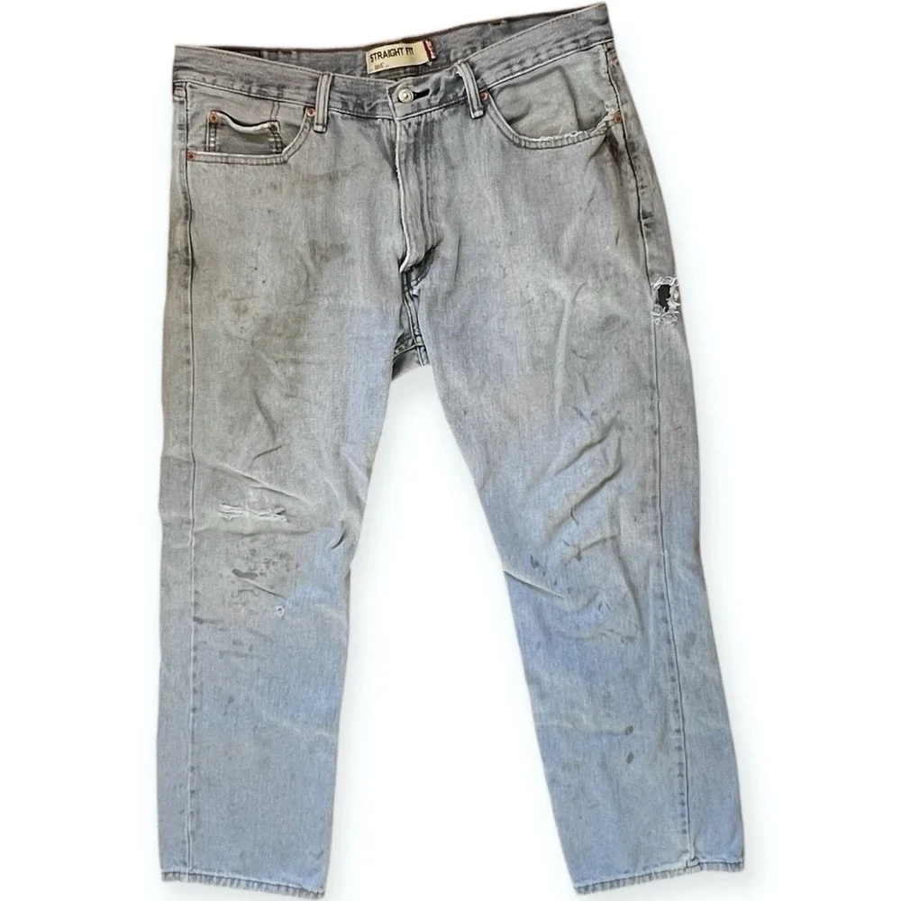 Levis 505 Jeans‎ Mens 38x32 Medium Wash Straight Fit Denim Work Grunge Thrashed